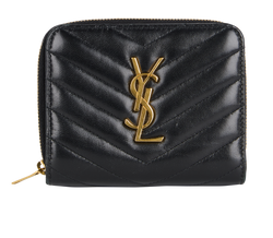 Saint Laurent Cassandre Compact Zipped Wallet, Lthr, Black, MII, B/DB, 2*